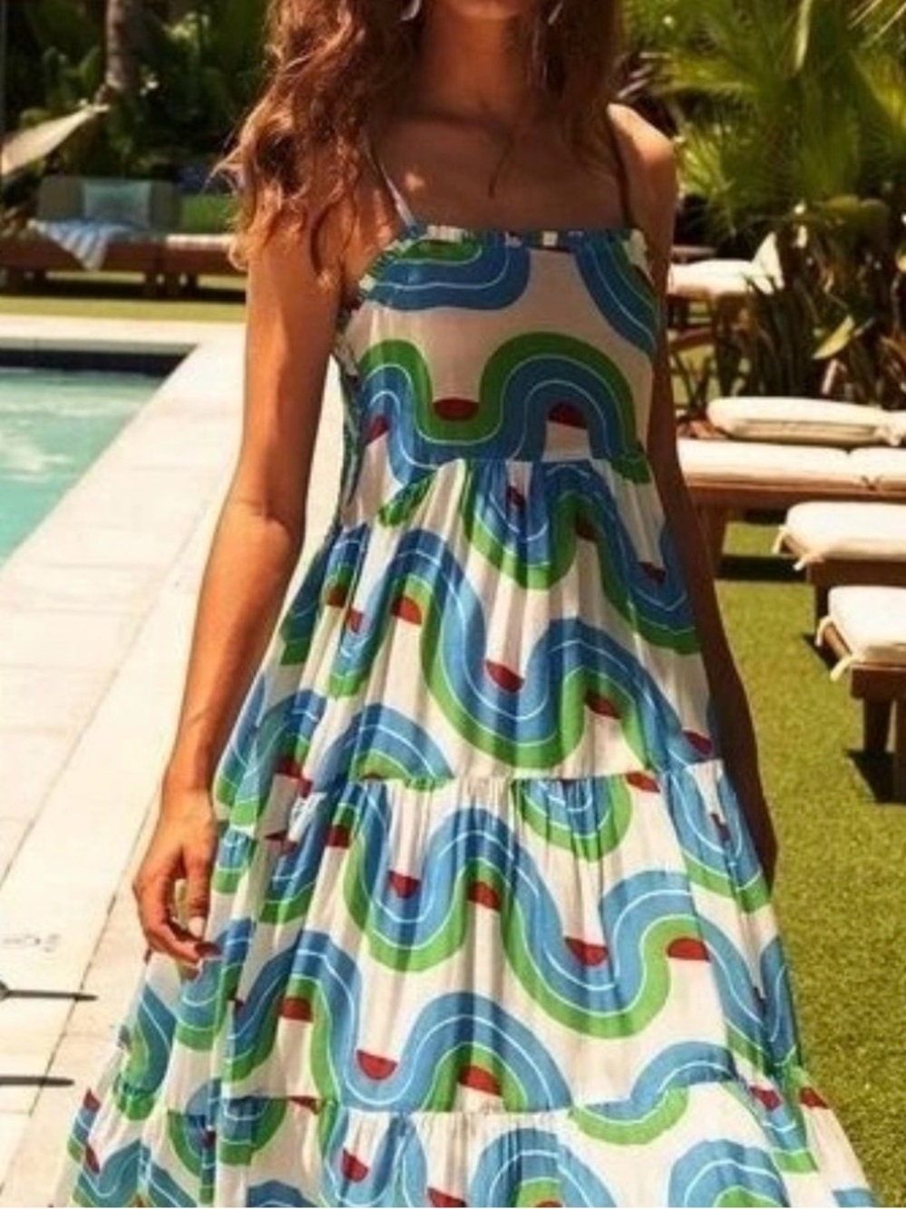 Oliphant Nouveau Retro Print Tiered Sundress Sleeveless Small Vacation Summer